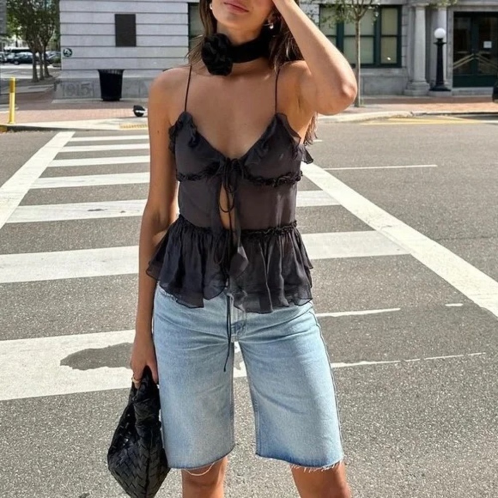 ZARA Ruffle semi sheer top XS